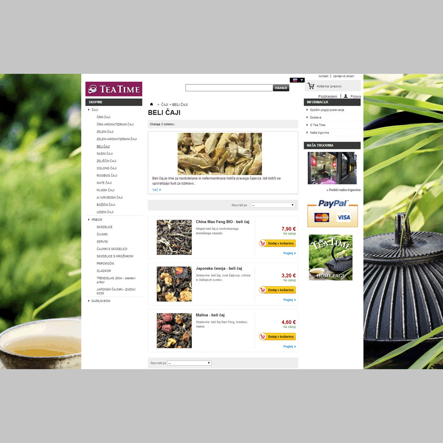 Tea Time e-commerce web page
